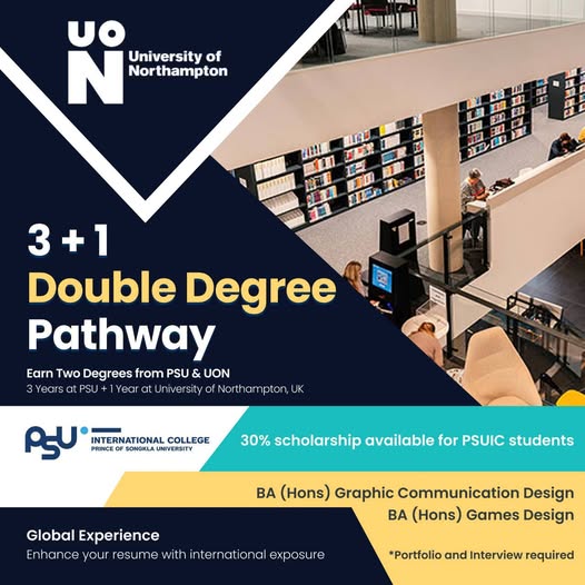 Double Degree Program 3 + 1 (PSUIC × University of Northampton)